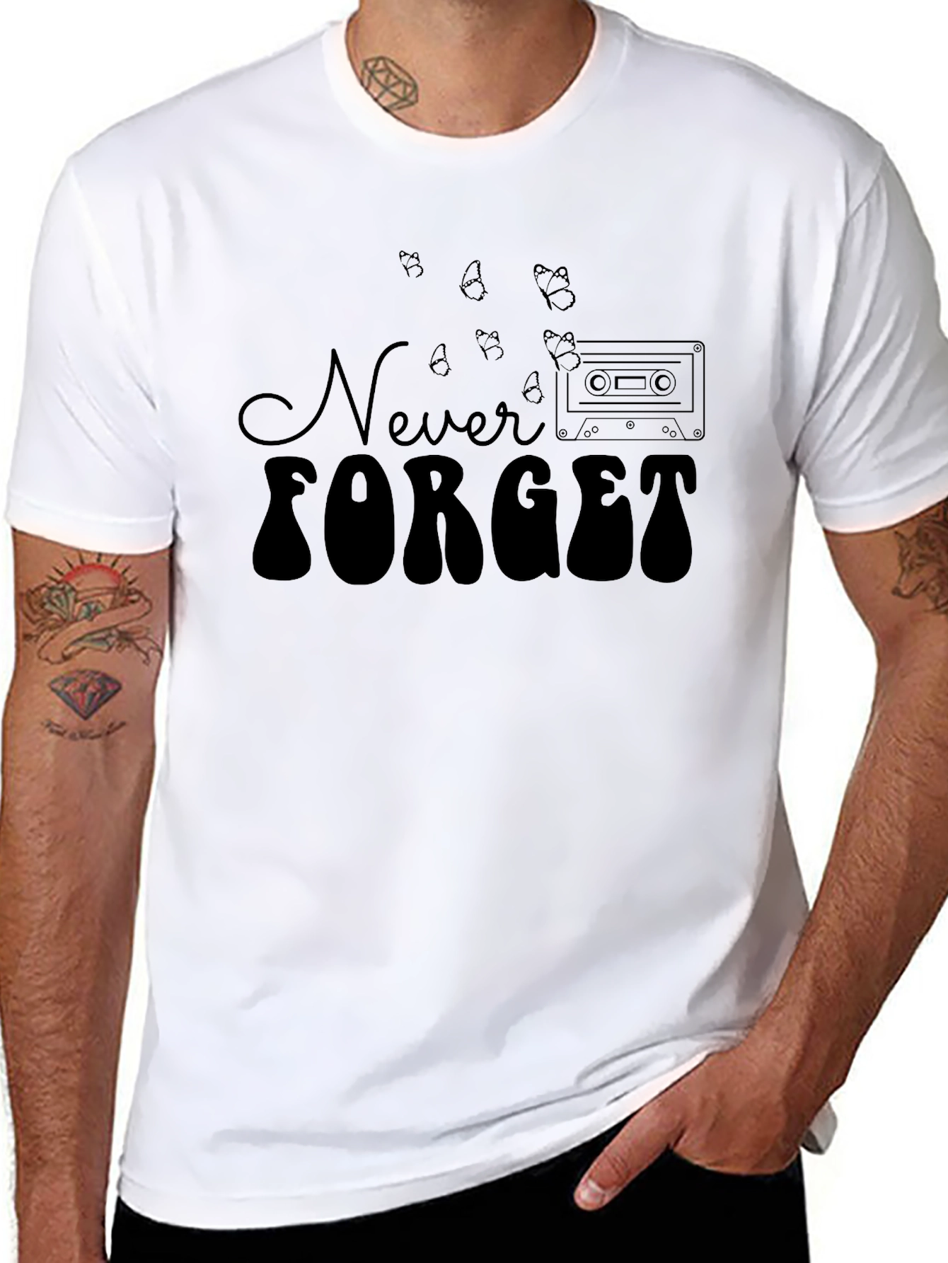 Never Forget Retro Cassette Tape Black T-Shirt