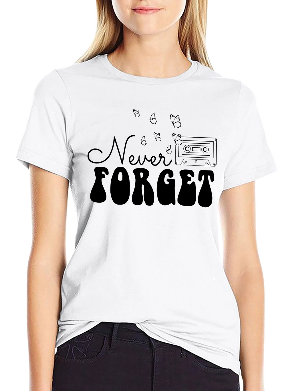 Never Forget Retro Cassette Tape Black T-Shirt