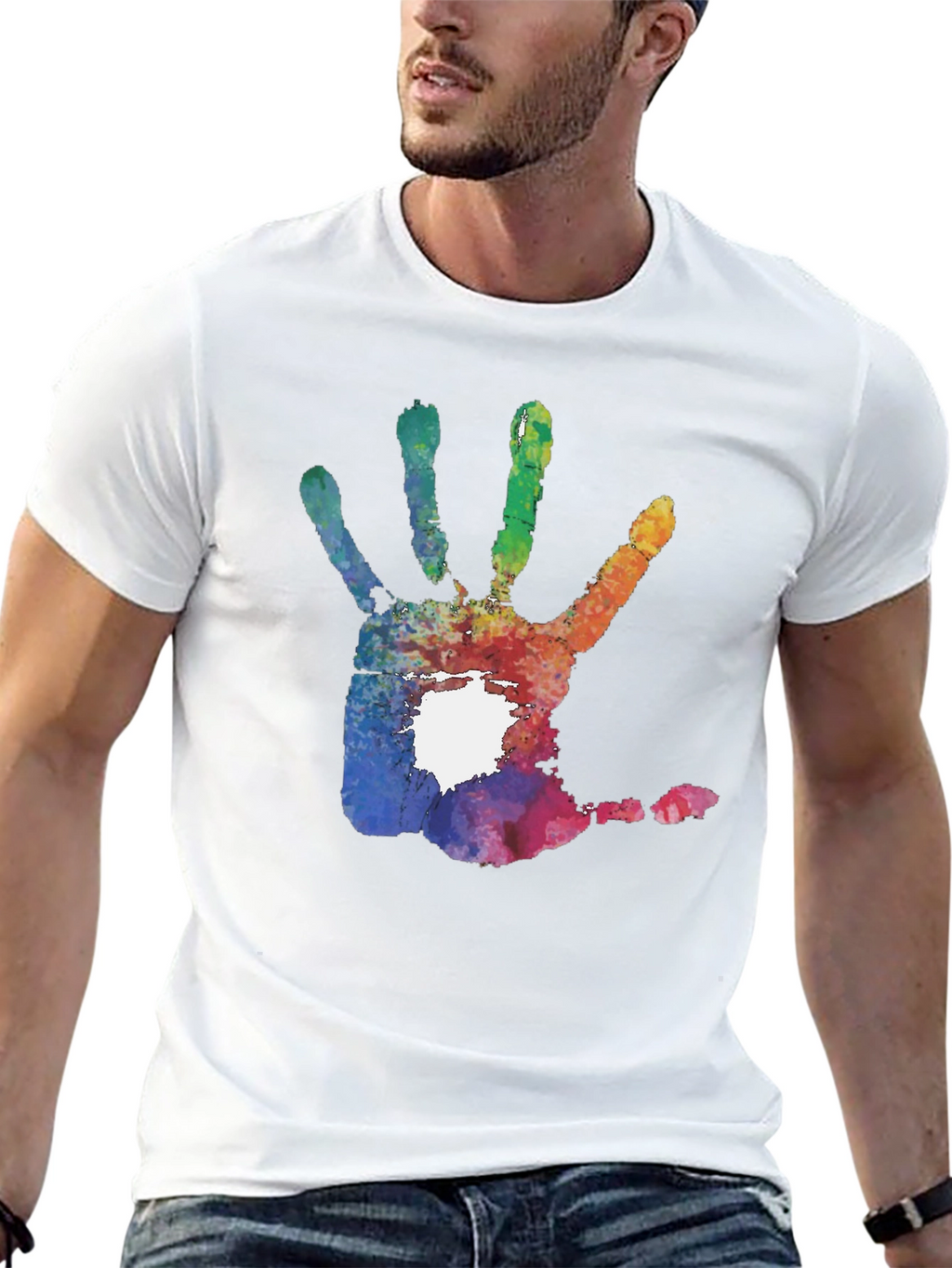 Colorful Handprint Graphic T-Shirt