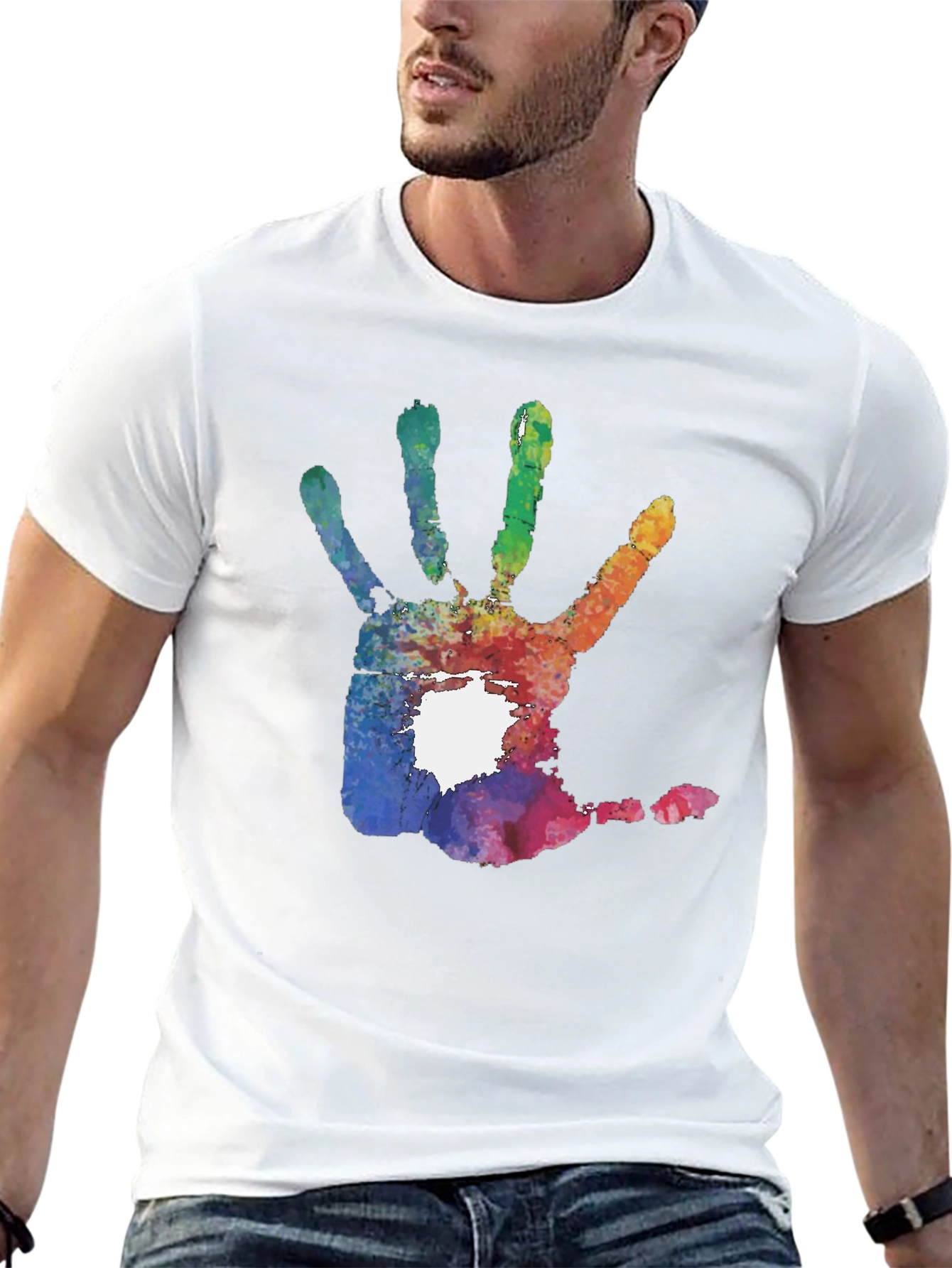 Colorful Handprint Graphic T-Shirt