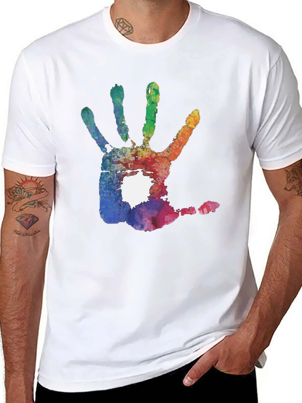 Colorful Handprint Graphic T-Shirt