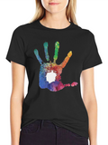 Colorful Handprint Graphic T-Shirt