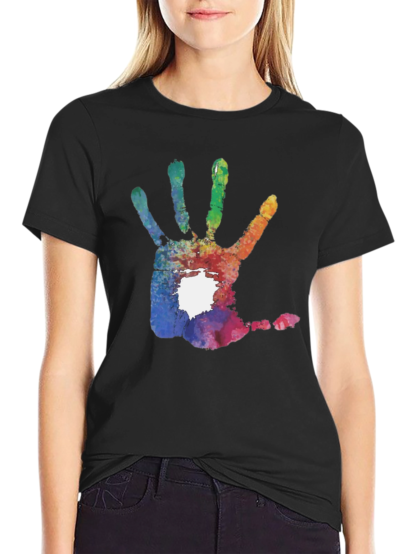 Colorful Handprint Graphic T-Shirt