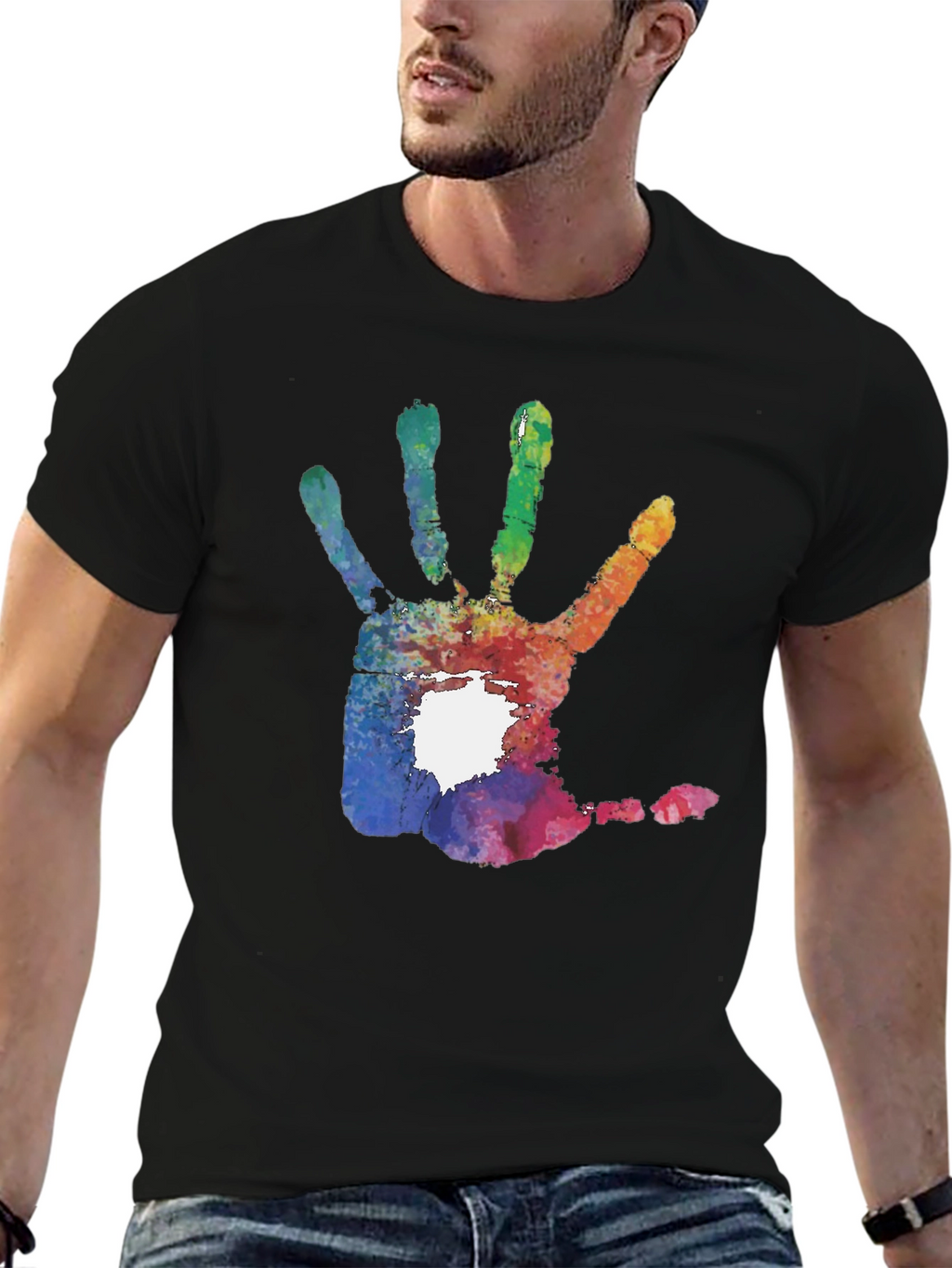 Colorful Handprint Graphic T-Shirt