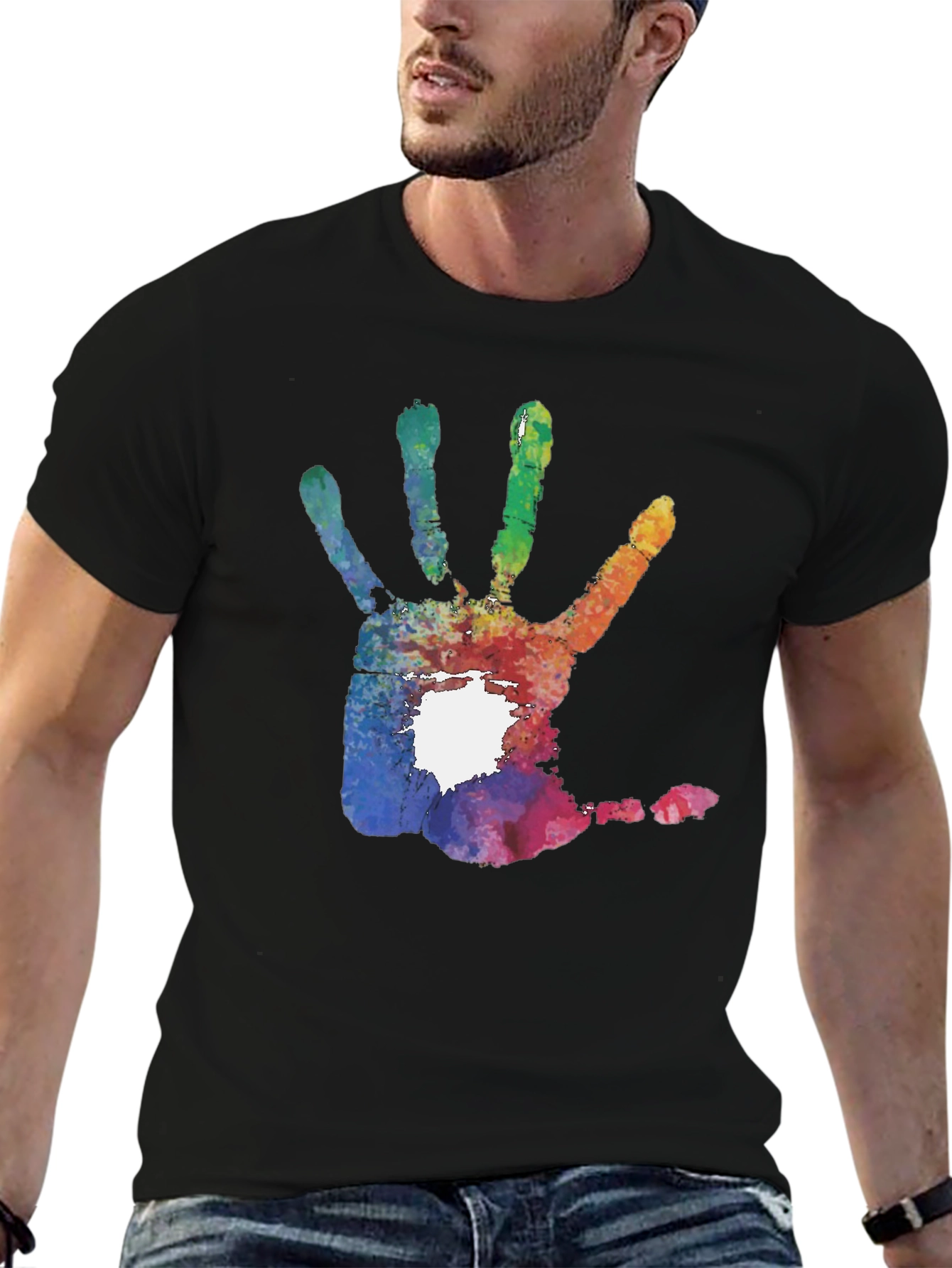 Colorful Handprint Graphic T-Shirt