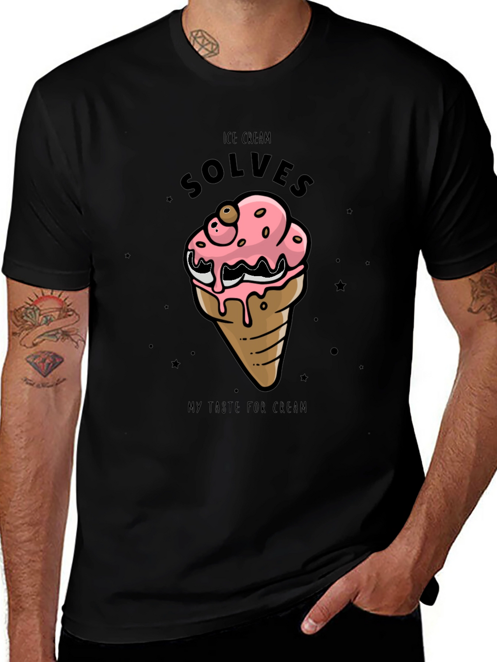 Ice Cream Solves T-Shirt - Black Cotton Graphic Tee
