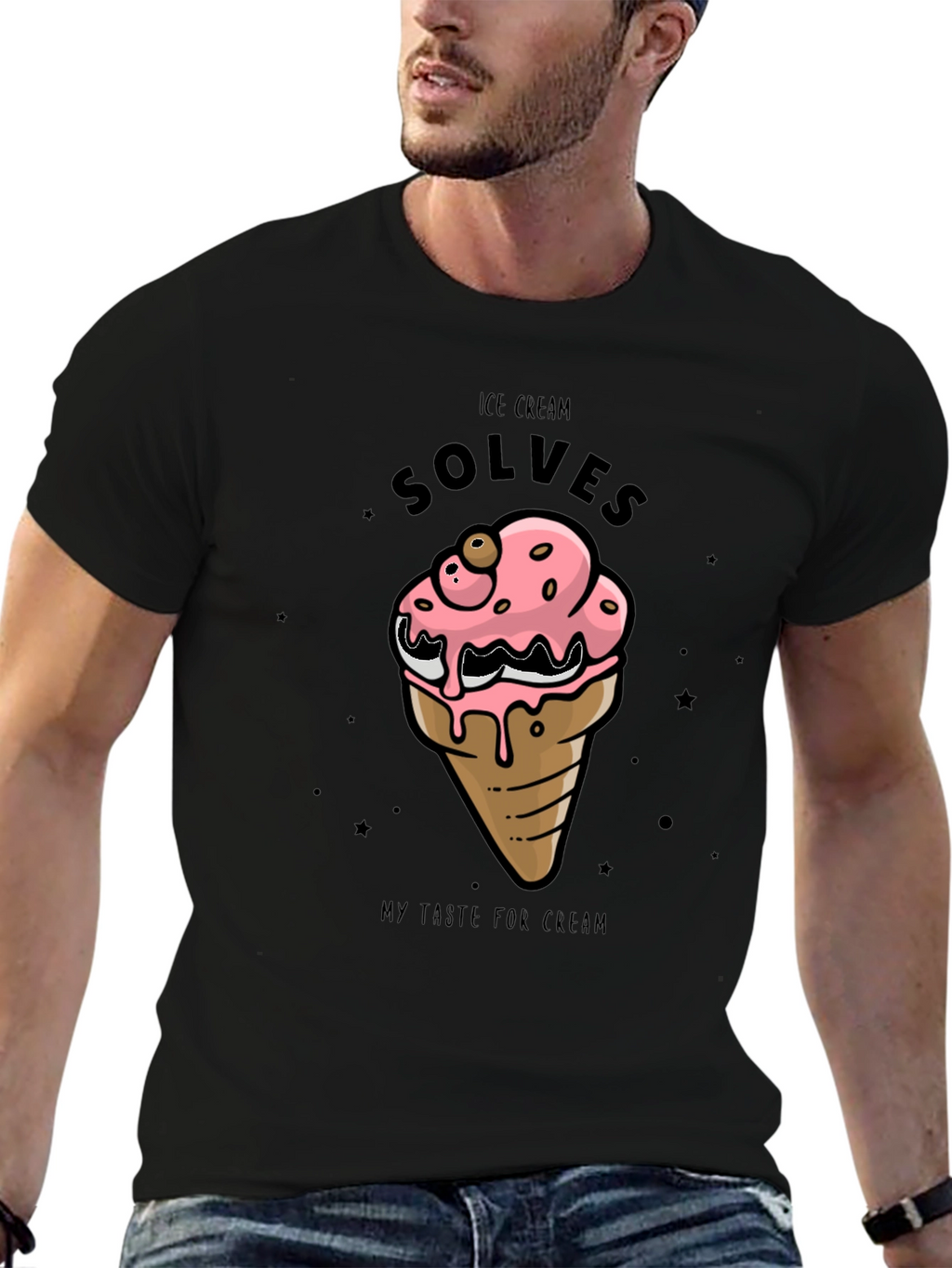 Ice Cream Solves T-Shirt - Black Cotton Graphic Tee