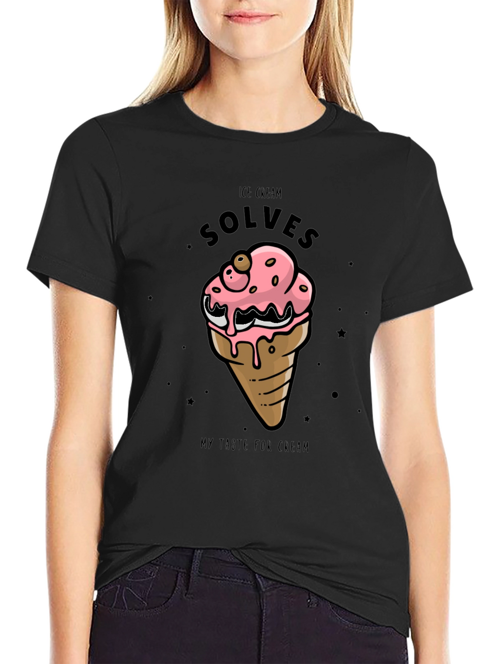 Ice Cream Solves T-Shirt - Black Cotton Graphic Tee
