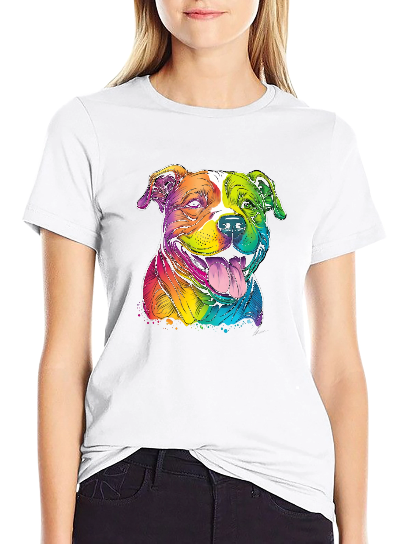 Rainbow Pitbull T-Shirt - Vibrant Dog Graphic Tee