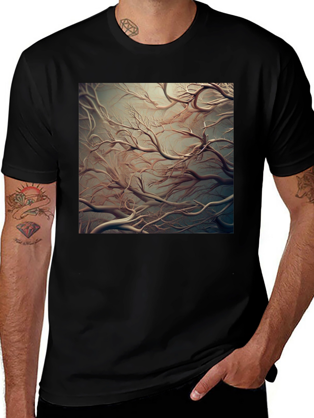 Abstract Tree Branch Graphic Tee - Black