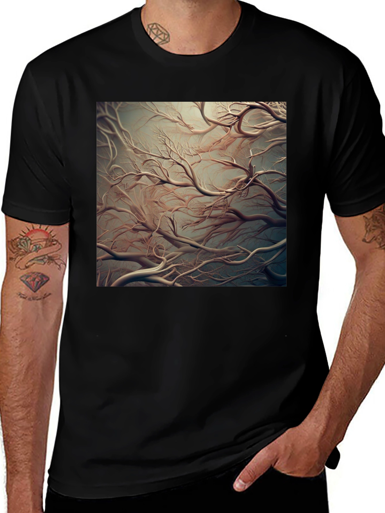 Abstract Tree Branch Graphic Tee - Black