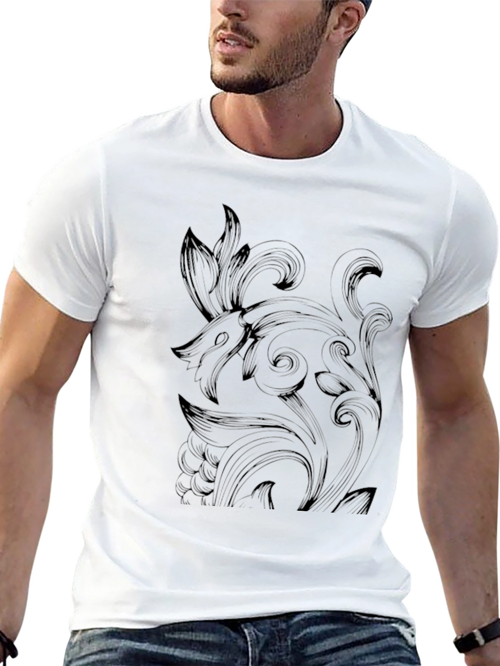 Elegant Black Graphic Tee - Ornate Design