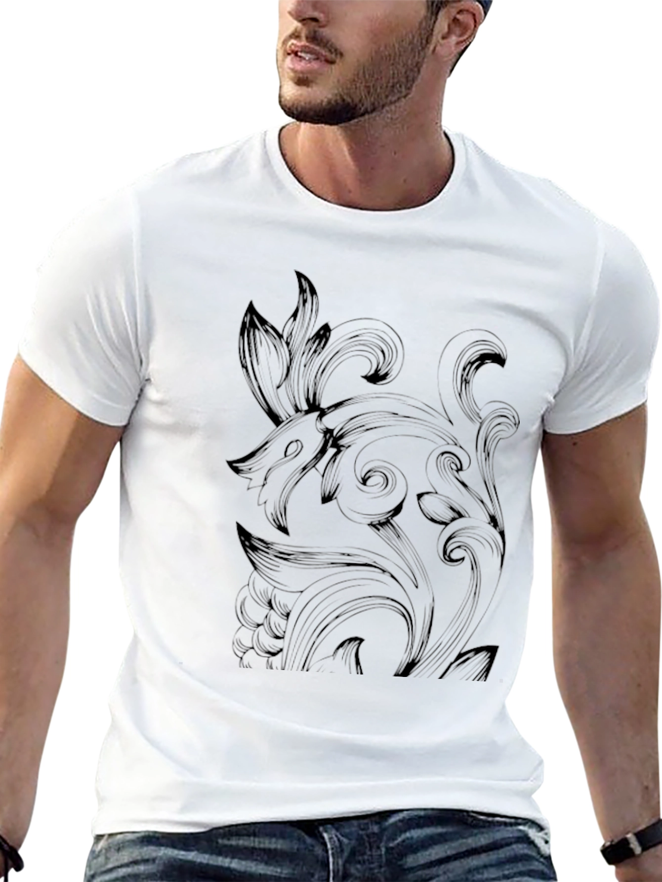Elegant Black Graphic Tee - Ornate Design