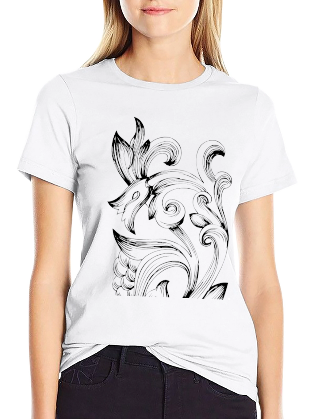 Elegant Black Graphic Tee - Ornate Design