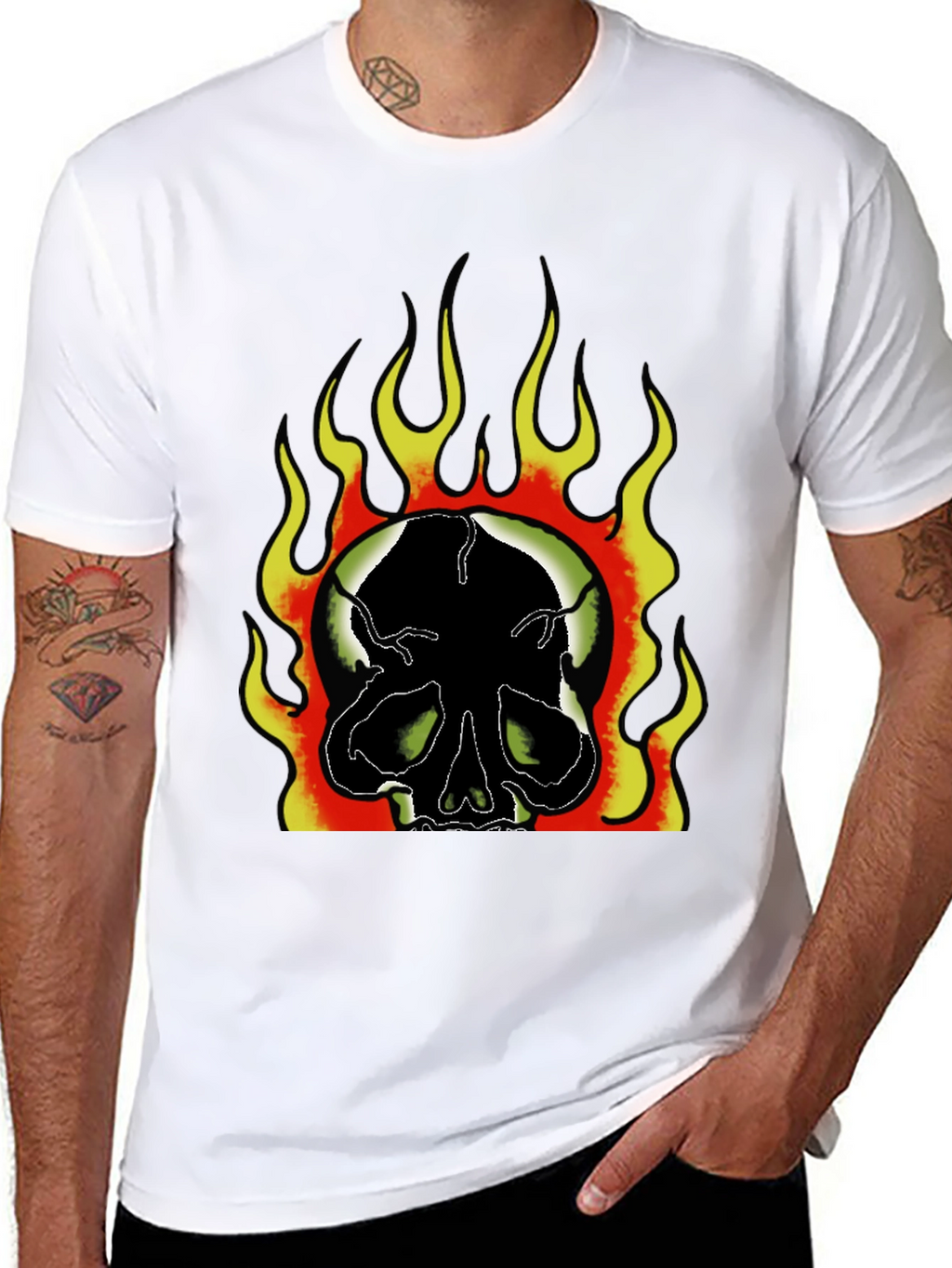 Flaming Skull Graphic Print Mens Black T-Shirt