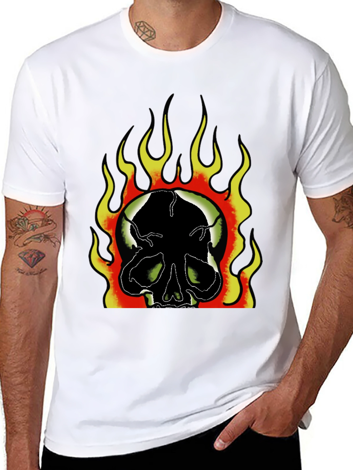 Flaming Skull Graphic Print Mens Black T-Shirt