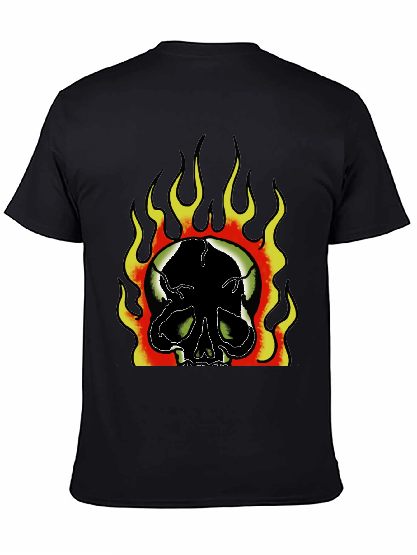Flaming Skull Graphic Print Mens Black T-Shirt