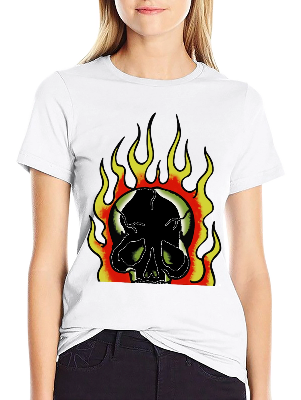 Flaming Skull Graphic Print Mens Black T-Shirt