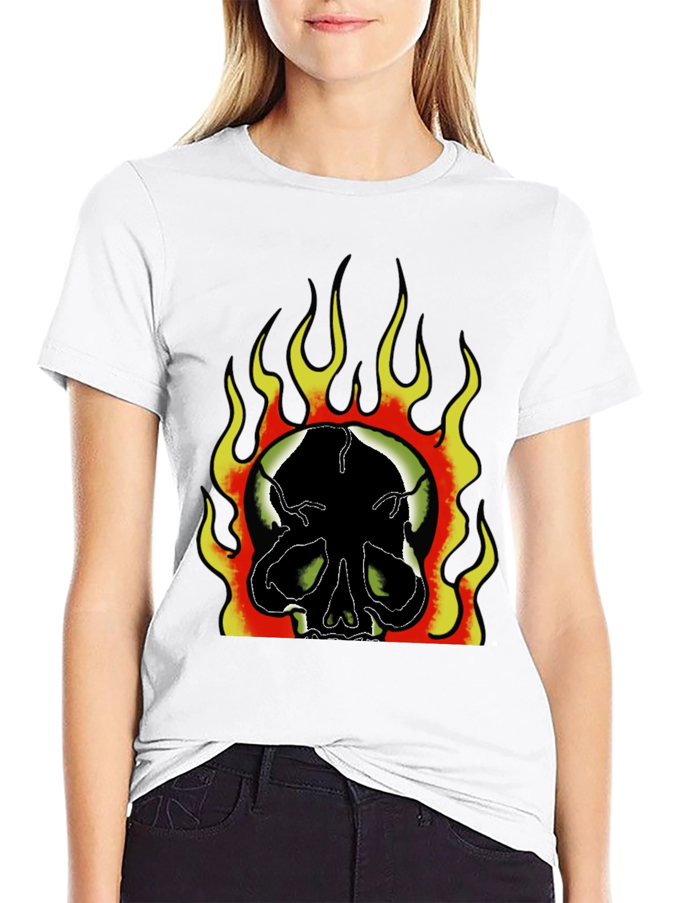 Flaming Skull Graphic Print Mens Black T-Shirt