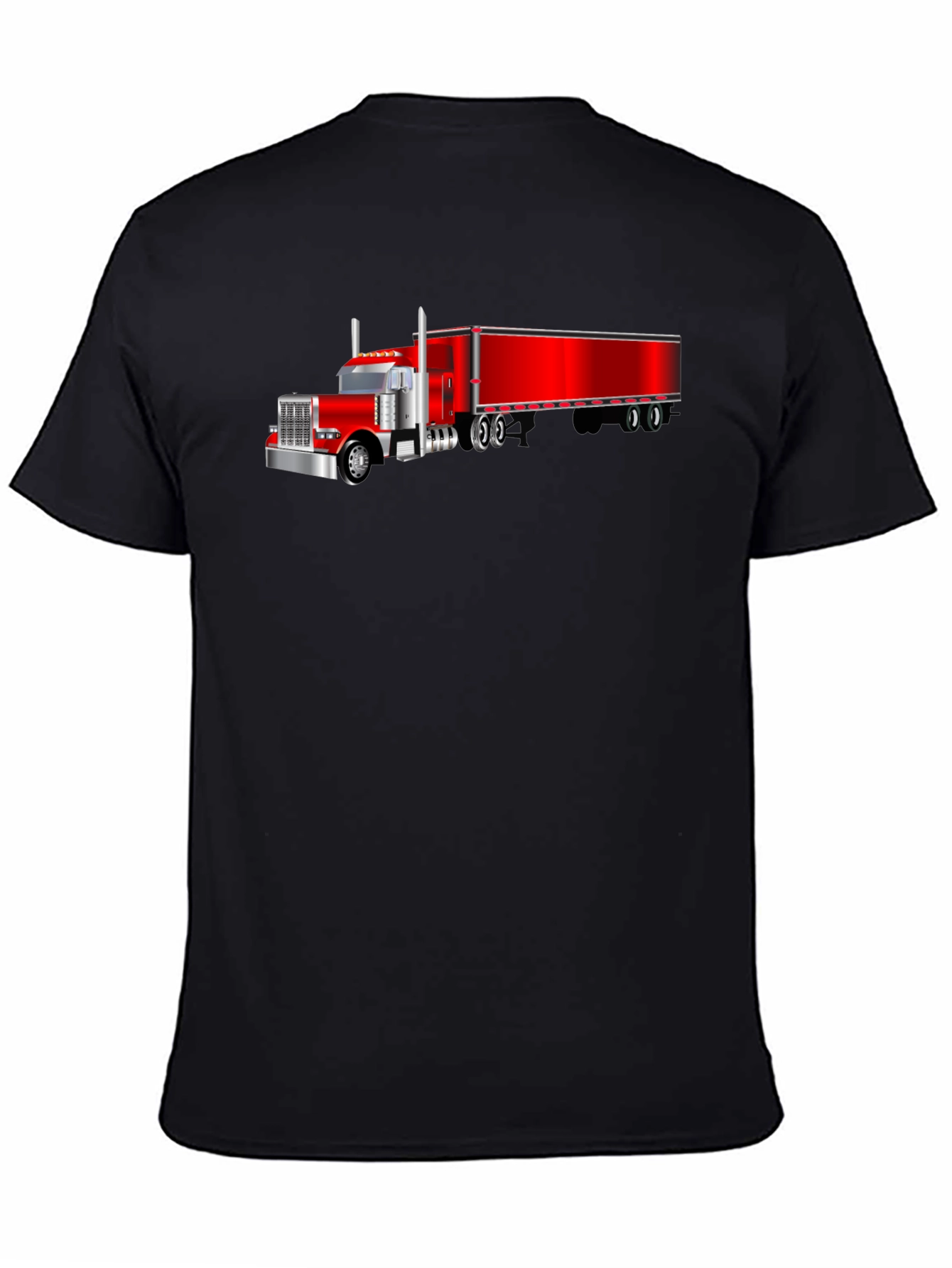 Trucker T-Shirt - Black Cotton Tee with Red Semi-Truck Graphic