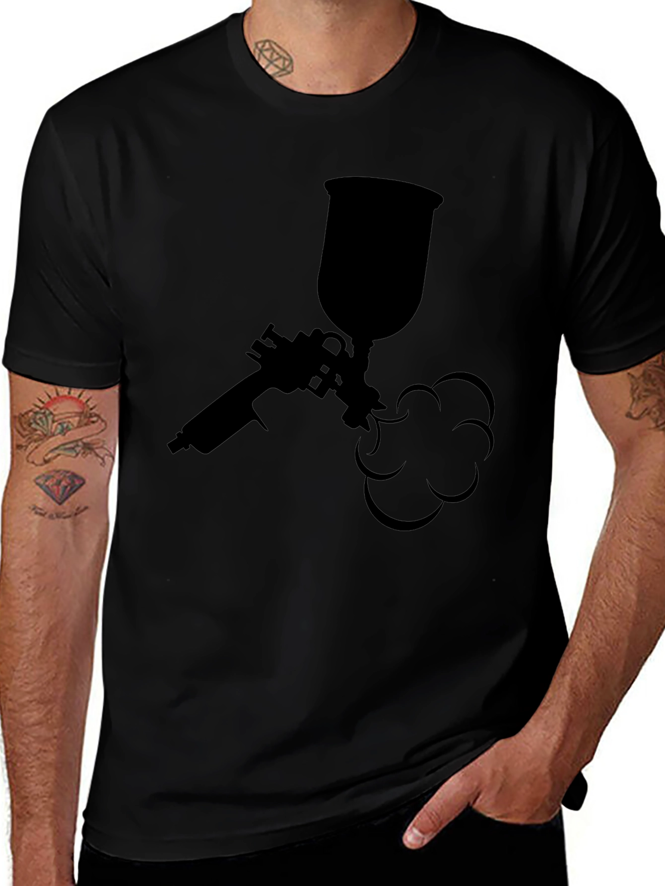 Spray Gun Graphic Tee - Black Cotton T-Shirt
