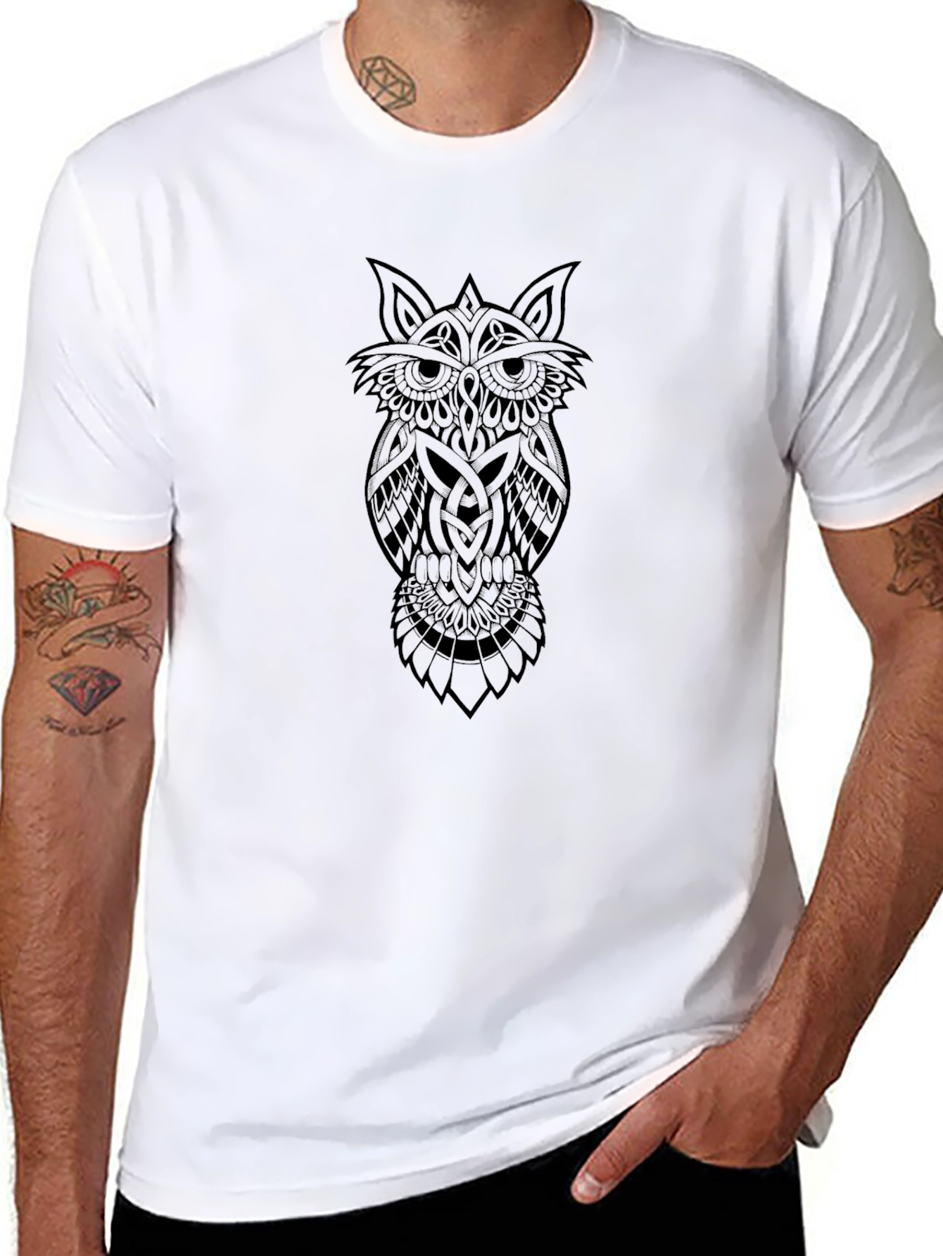 Celtic Owl Graphic Tee - Black Cotton