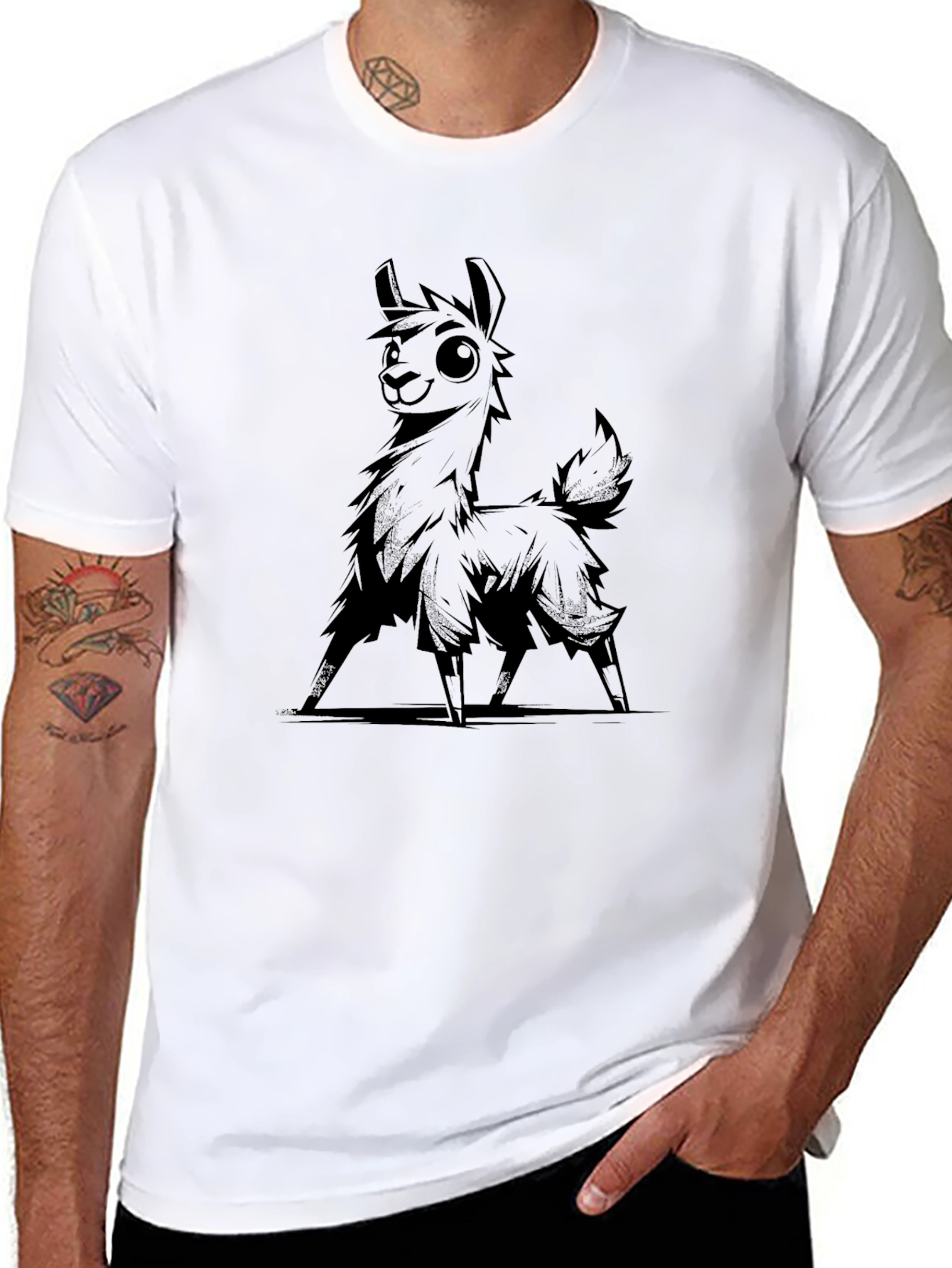 Cool Llama Graphic Black T-Shirt