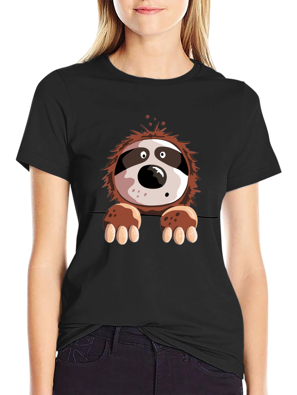 Sloth Graphic Print Mens Black T-Shirt