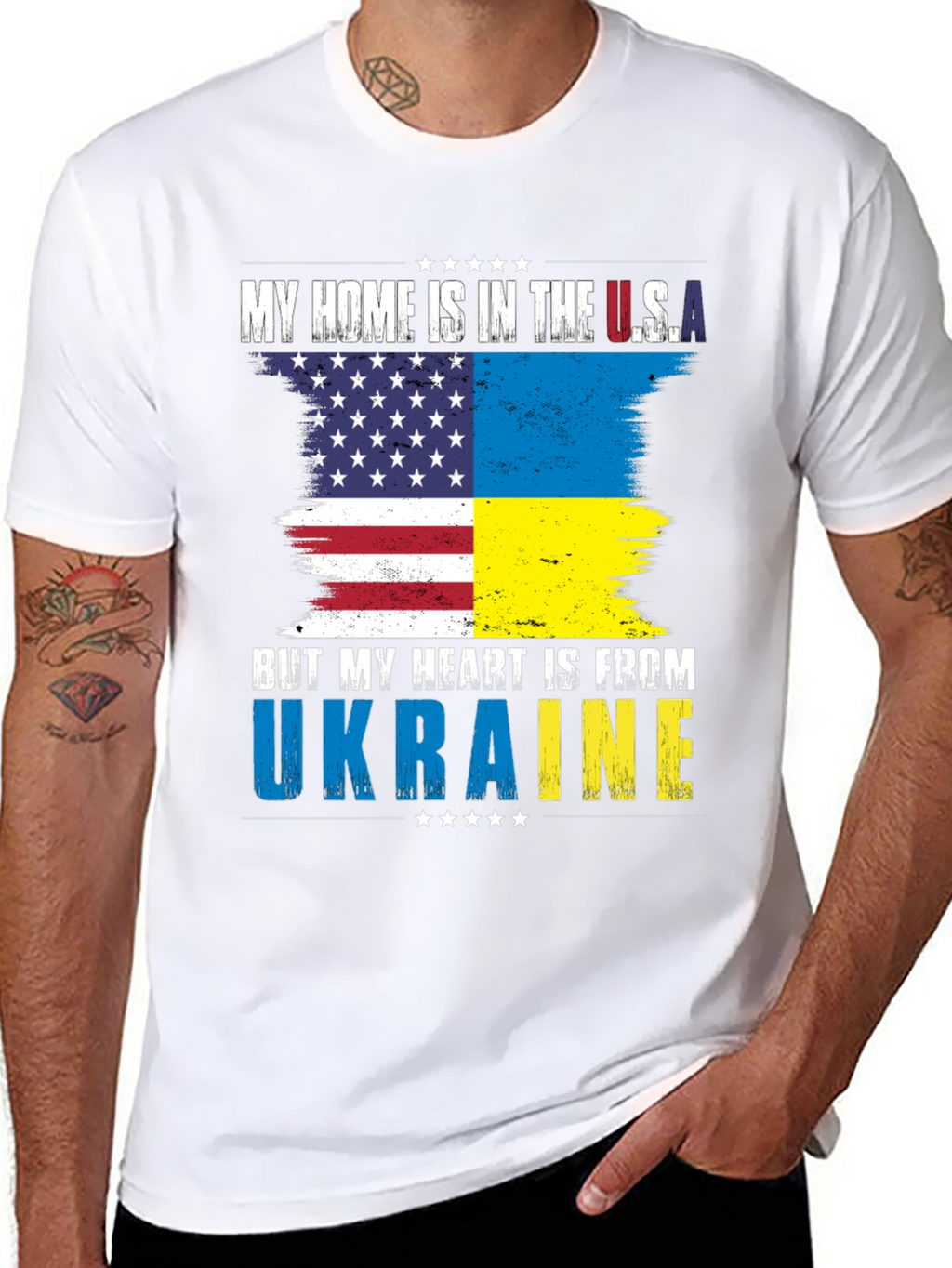 USA Ukraine Flag Heart T-Shirt