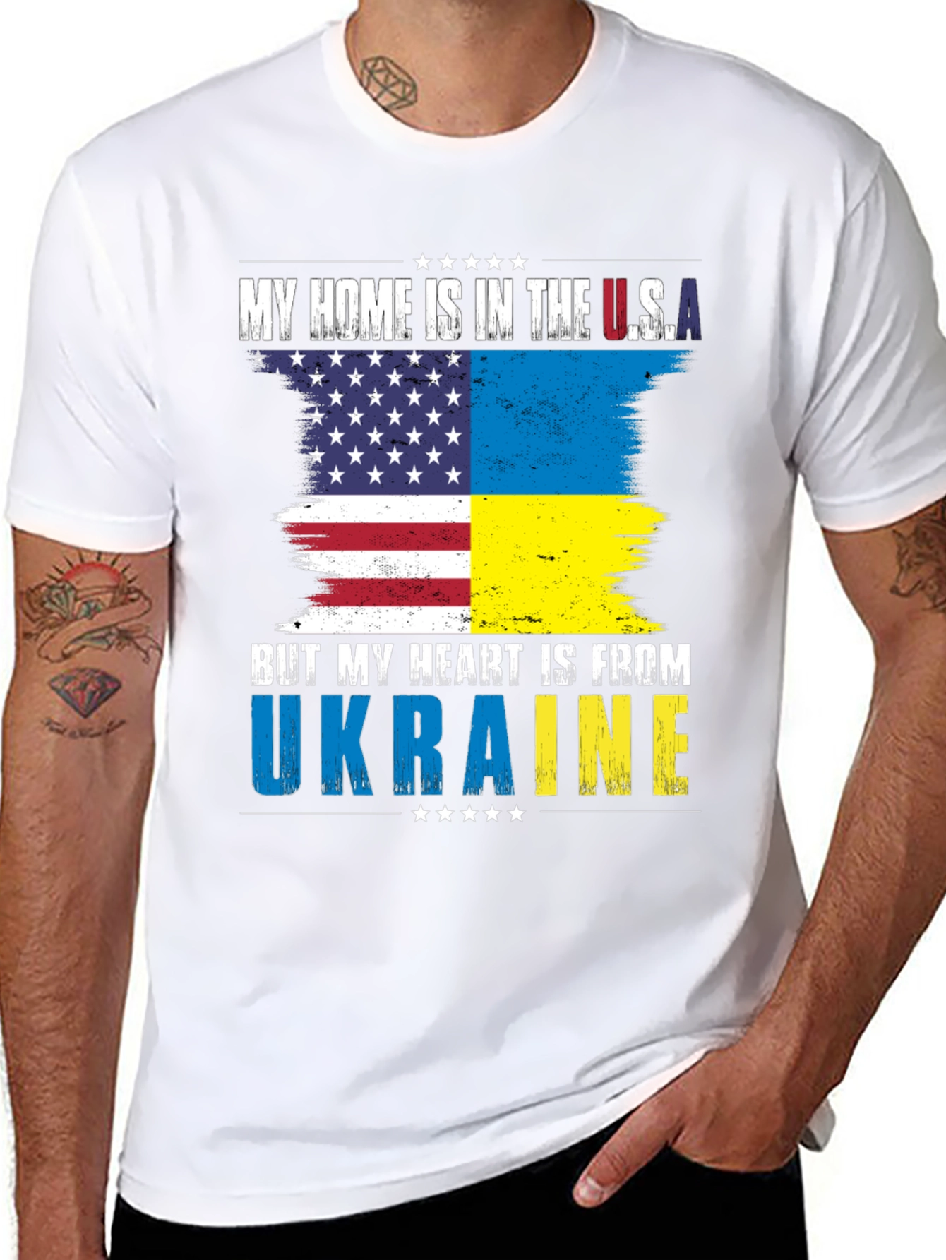 USA Ukraine Flag Heart T-Shirt