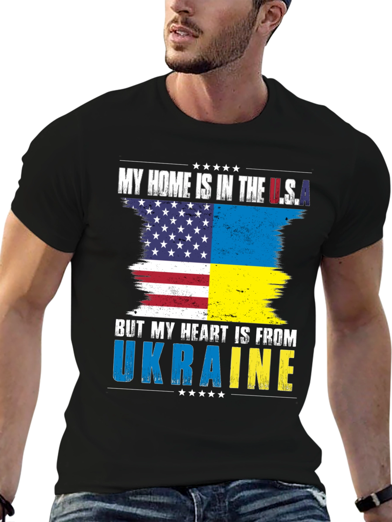 USA Ukraine Flag Heart T-Shirt