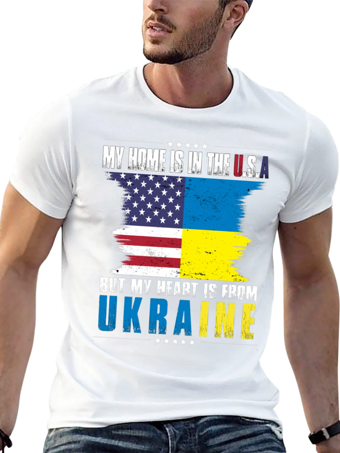 USA Ukraine Flag Heart T-Shirt