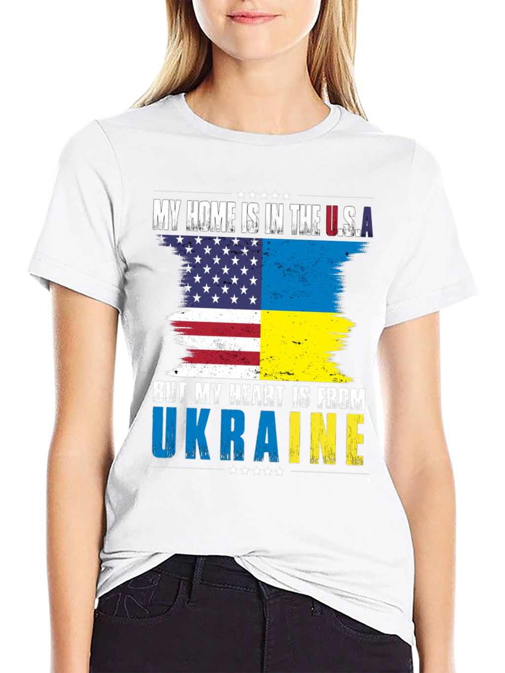 USA Ukraine Flag Heart T-Shirt