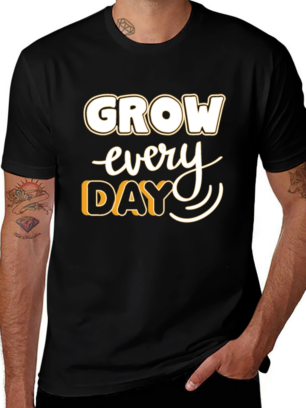 Grow Every Day Graphic Tee - Motivational Black T-Shirt