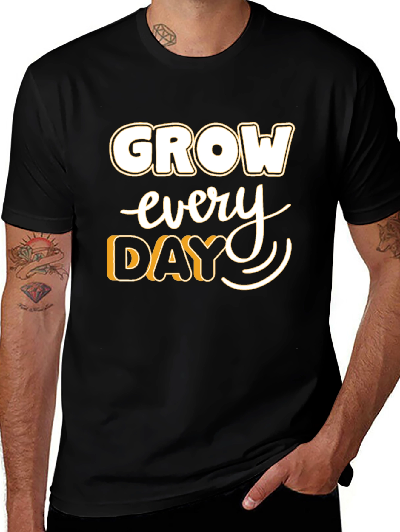 Grow Every Day Graphic Tee - Motivational Black T-Shirt