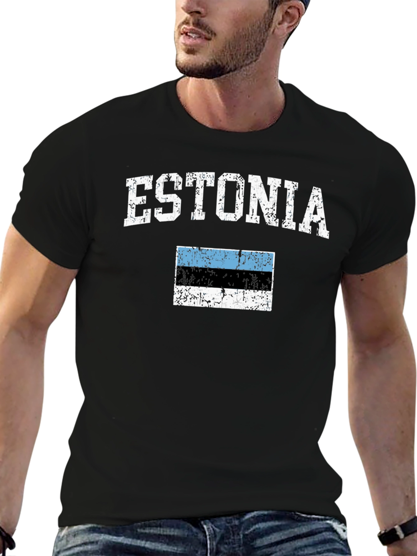 Estonia Flag T-Shirt - Distressed Vintage Style