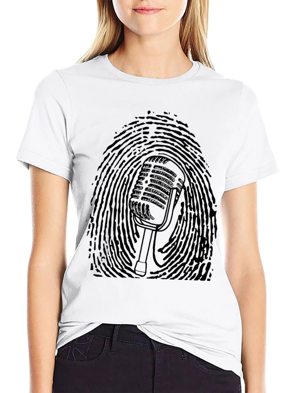 Retro Mic Fingerprint Graphic Tee - Black