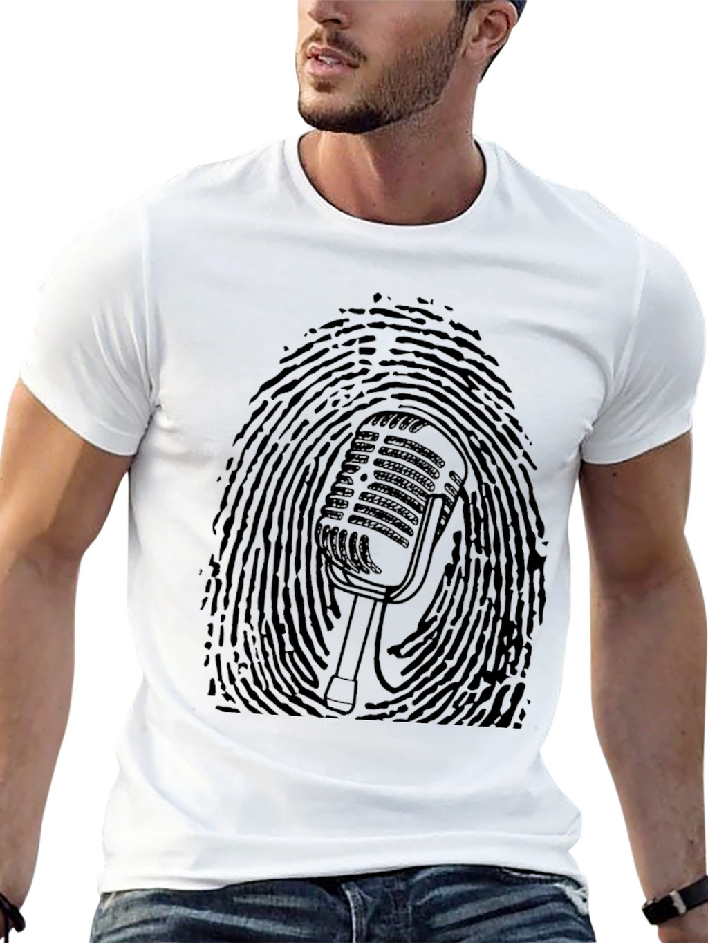 Retro Mic Fingerprint Graphic Tee - Black