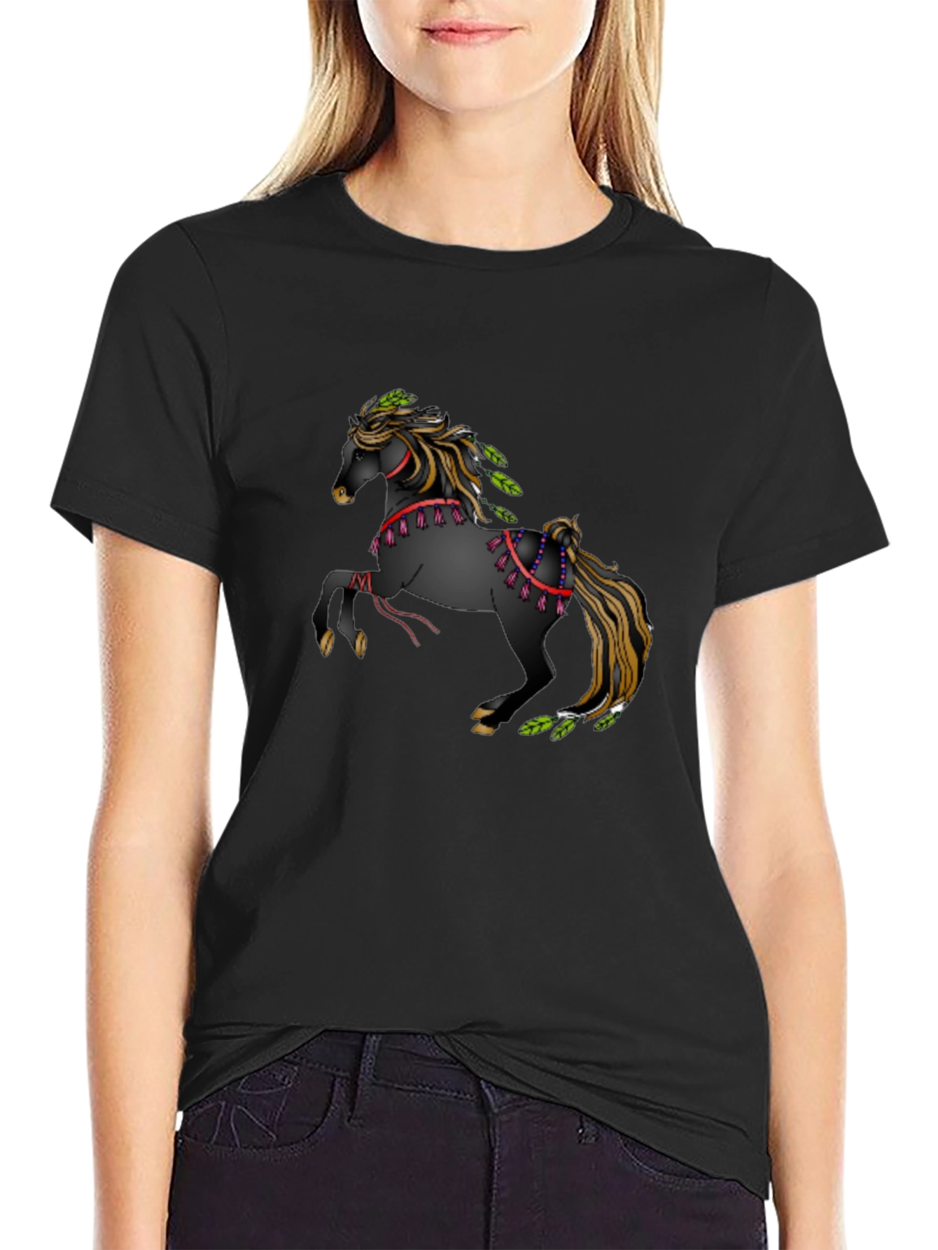 Equine Art Tee: Black T-Shirt with Horse Design