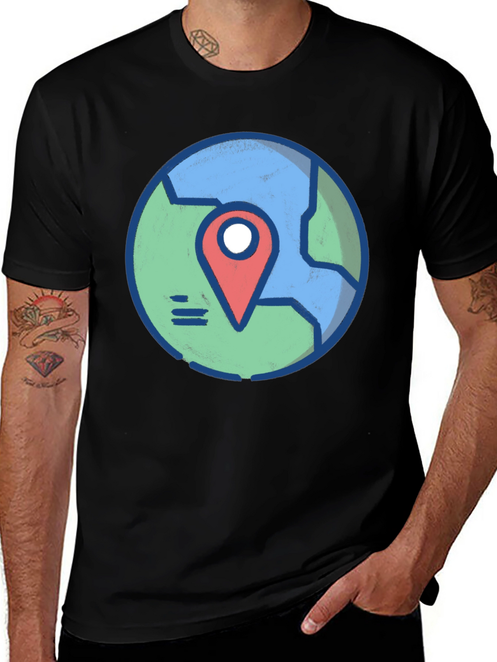 Globe and Location Pointer Black T-Shirt