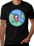 Globe and Location Pointer Black T-Shirt