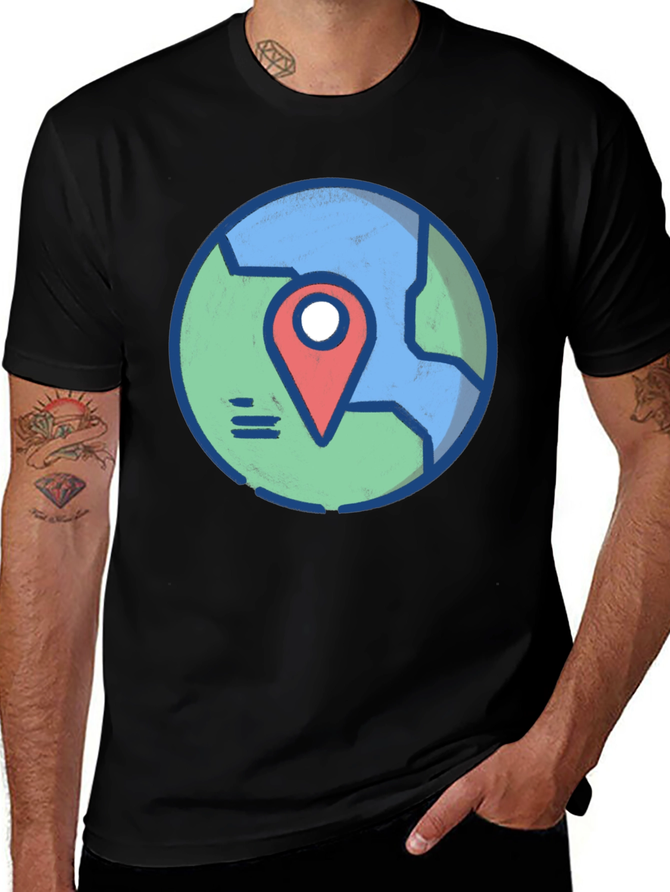 Globe and Location Pointer Black T-Shirt