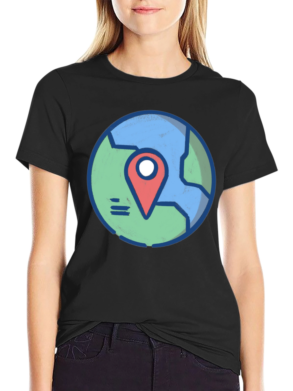 Globe and Location Pointer Black T-Shirt