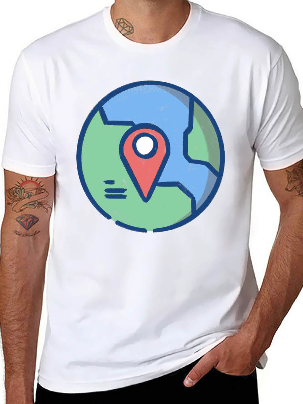 Globe and Location Pointer Black T-Shirt