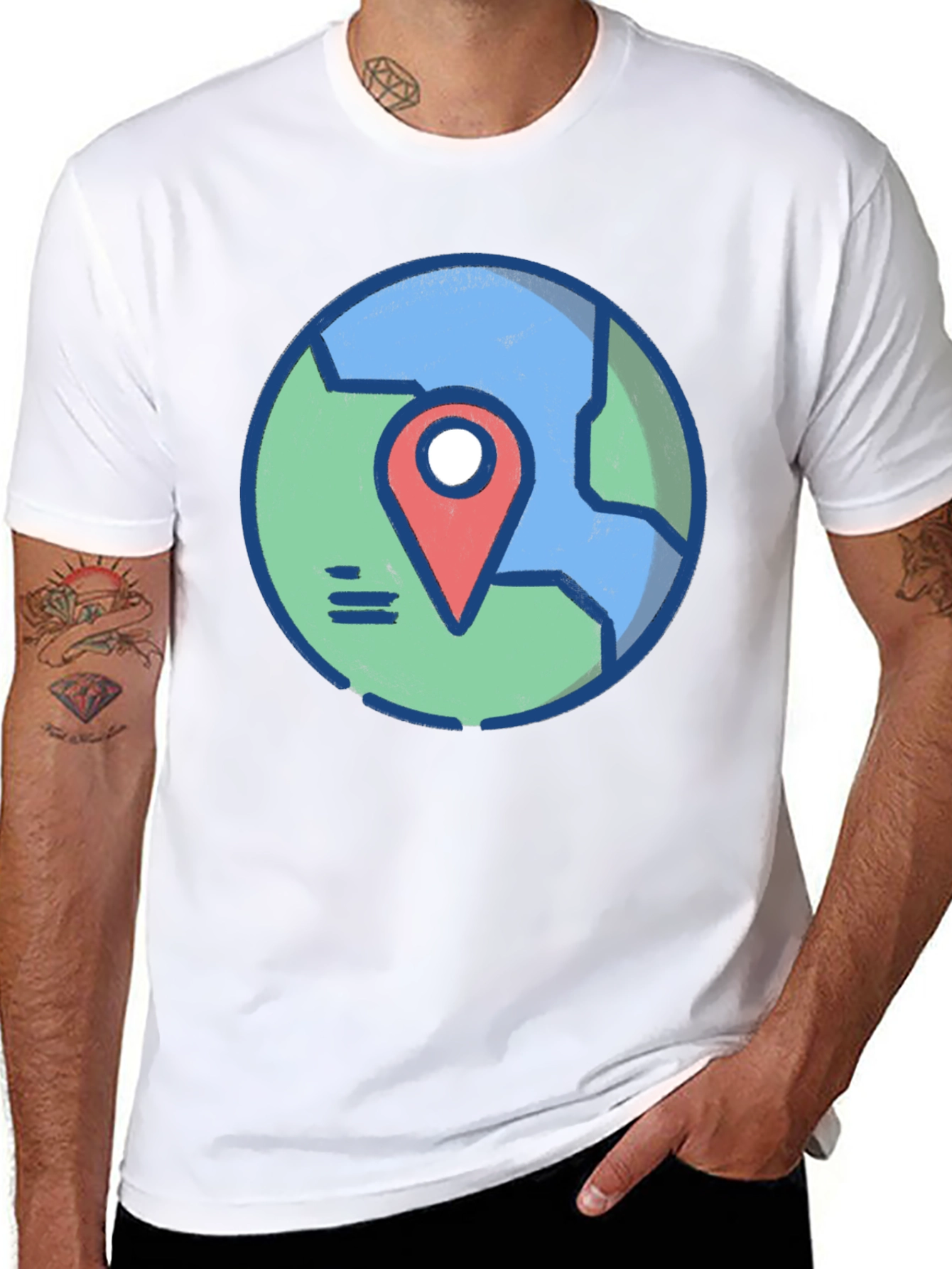 Globe and Location Pointer Black T-Shirt