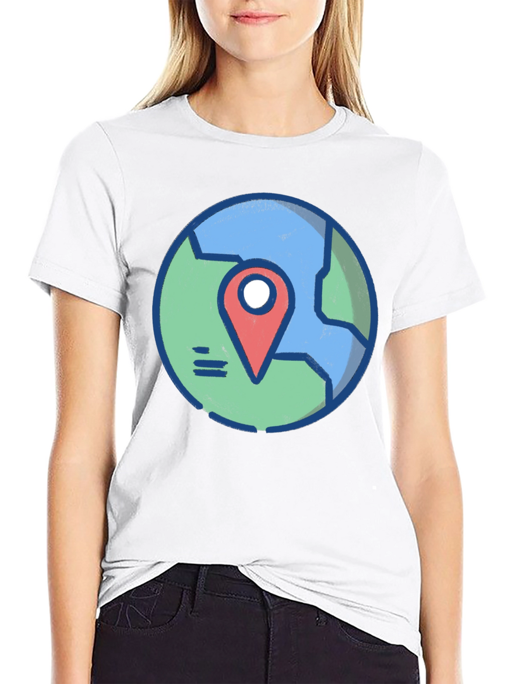 Globe and Location Pointer Black T-Shirt