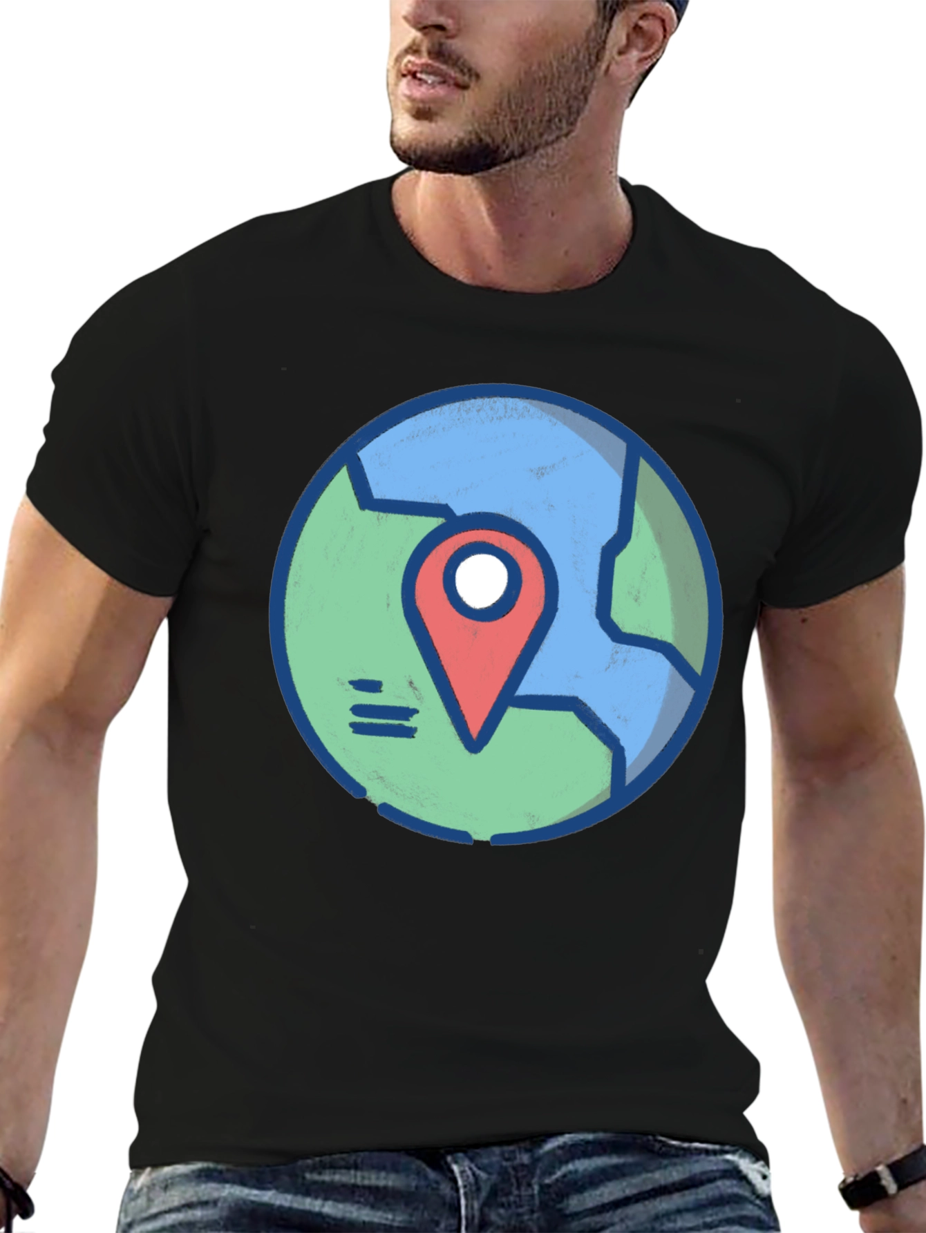 Globe and Location Pointer Black T-Shirt