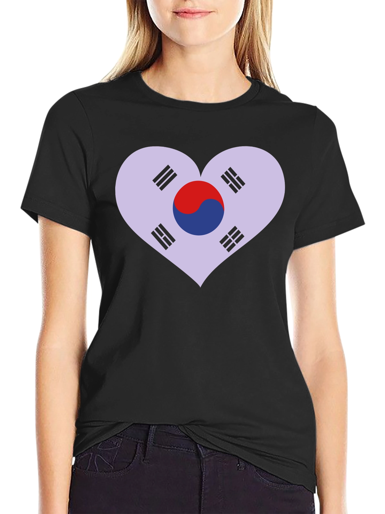 South Korea Flag Heart Graphic Tee - Black T-Shirt