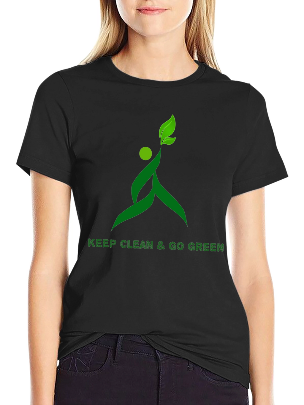 Eco-Friendly Black T-Shirt with Green Design