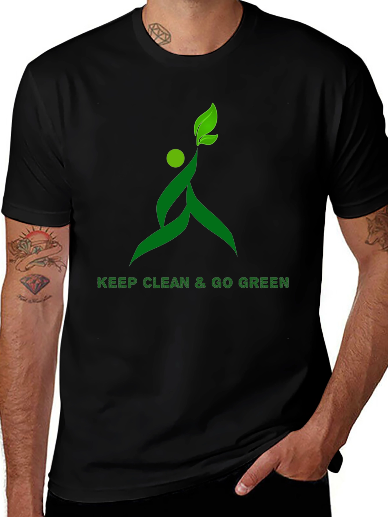Eco-Friendly Black T-Shirt with Green Design